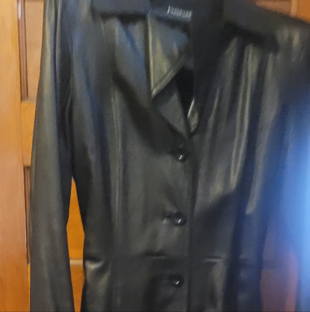 bebe Black Leather Jacket with Buckle Detail